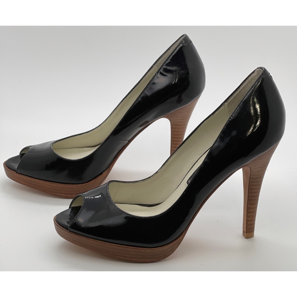 Steven by Steve Madden “Lalo” Peep Toe Black Patent Leather Heels Size 6M - Picture 3 of 7